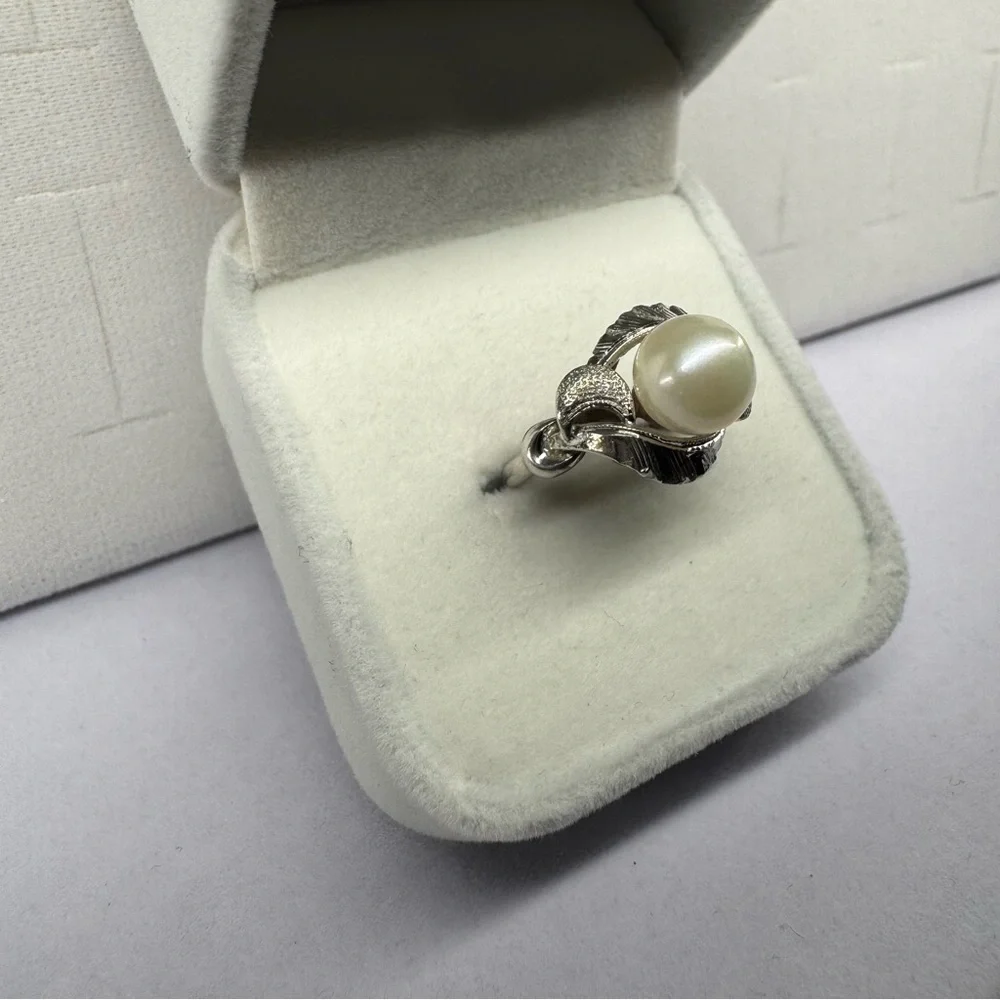 Cultured Pearl 925 Sterling Silver Ring Art Deco Size 5.75